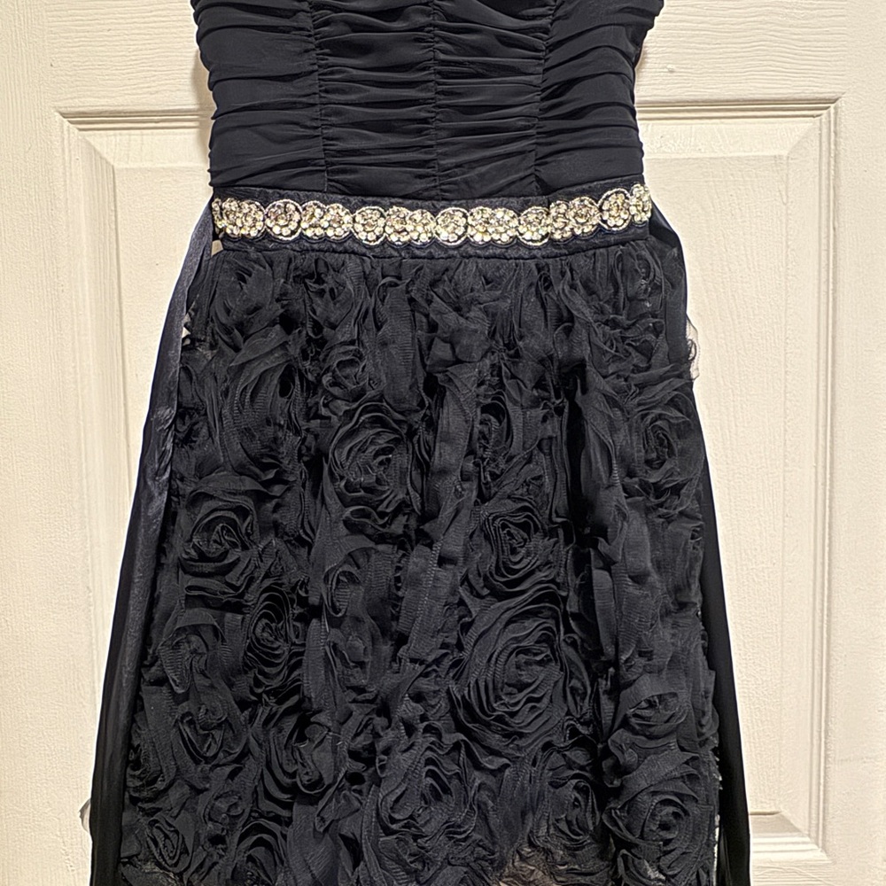 Elegant Navy Dress with Floral Skirt